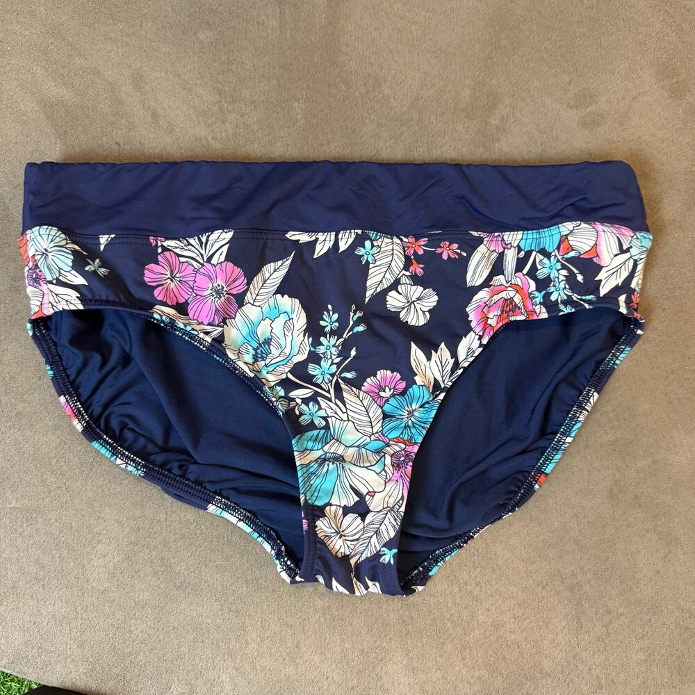 Lands End Blue Floral Bikini Swim Bottoms Women's 14